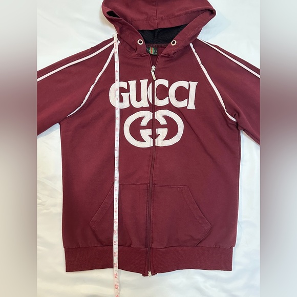 Vintage 90s Y2K Gucci Full Zip Logo Hoodie - Maroon - XL - Picture 7 of 7